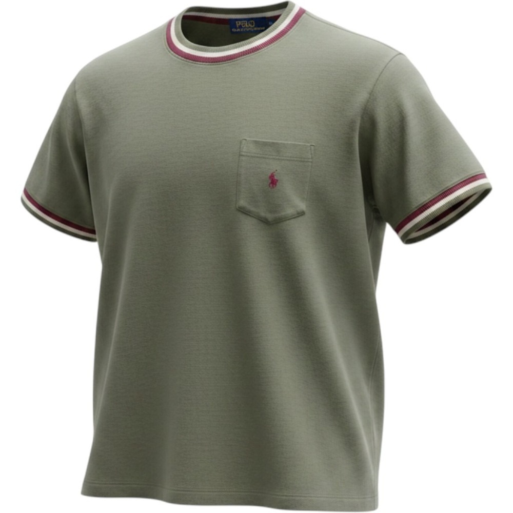 Polo Ralph Lauren Pocket T-Shirt Mens XXL Sage Green Excellent Ringer Pique Pony